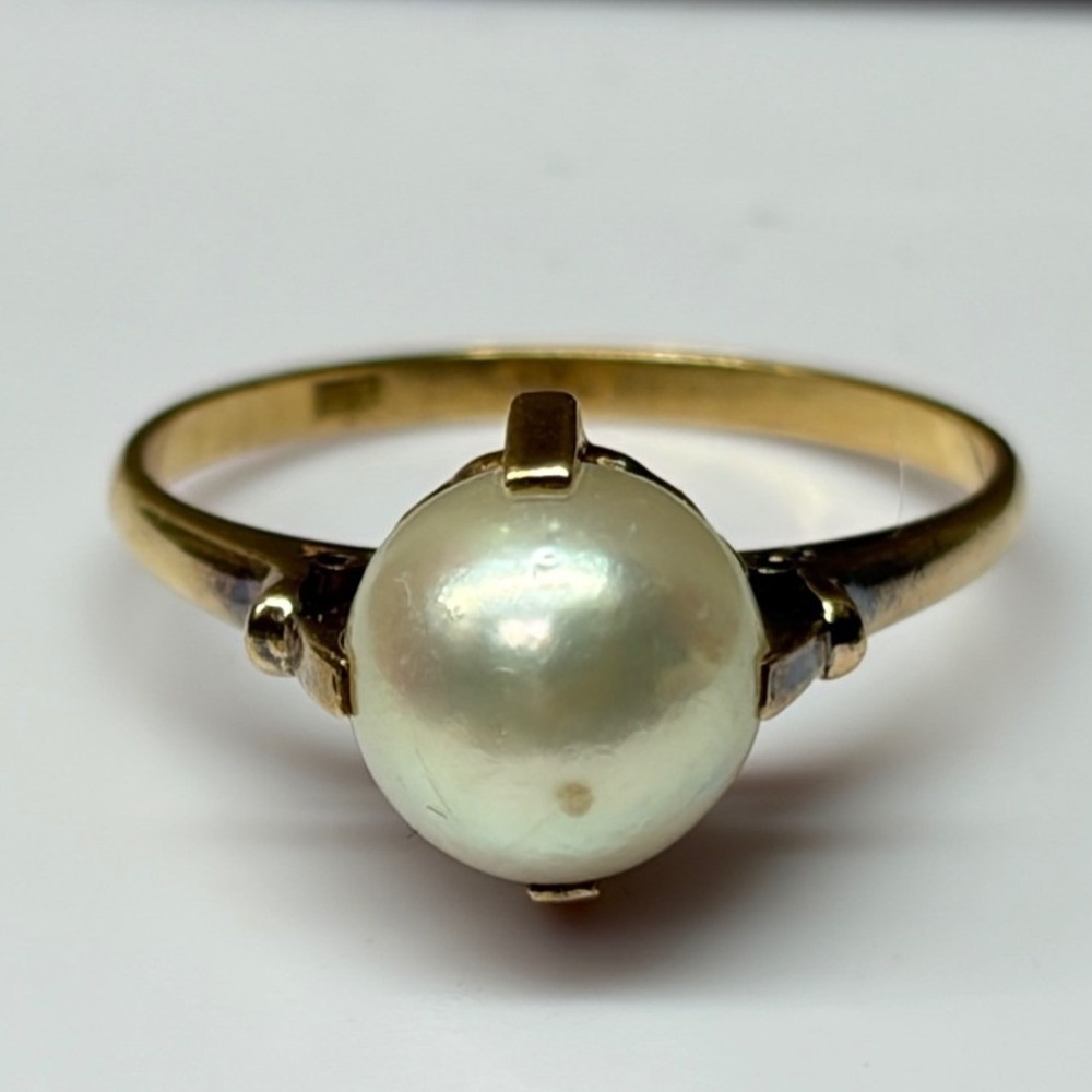 Vintage 18k Yellow Gold Cultured Pearl Solitaire Ring K18 Hallmark Size 6.25